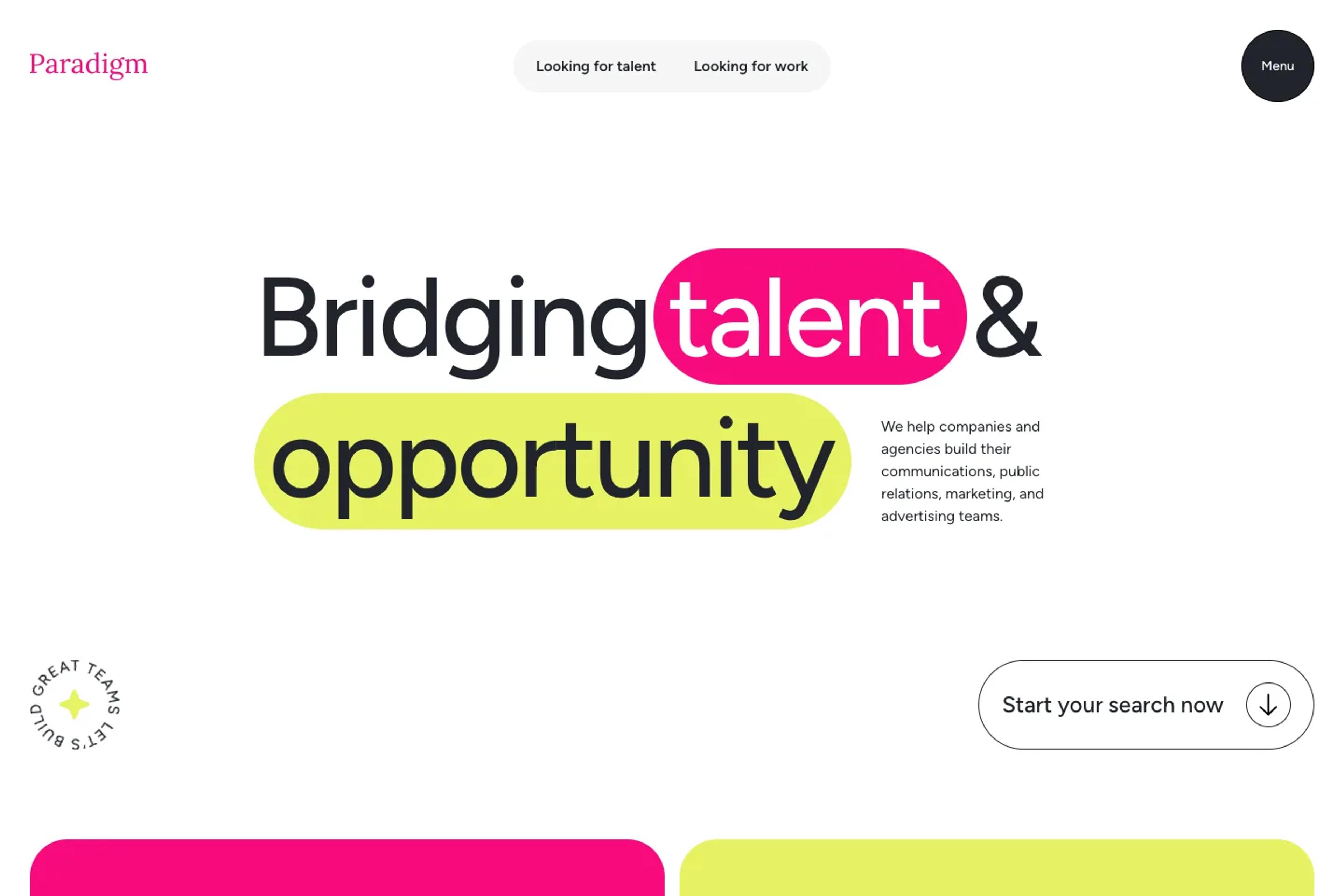 Paradigm Staffing website homepage