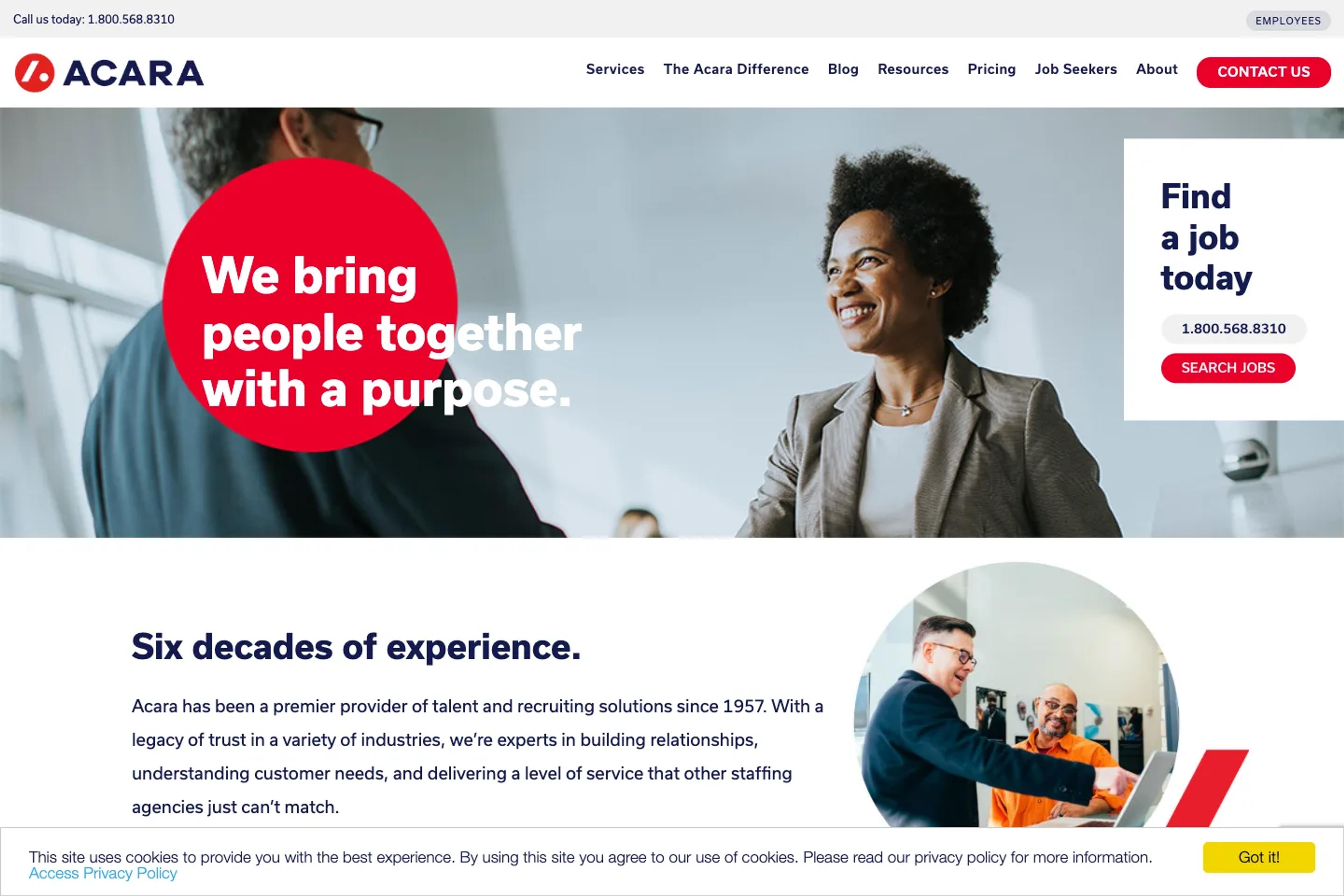 Acara Solutions website homepage