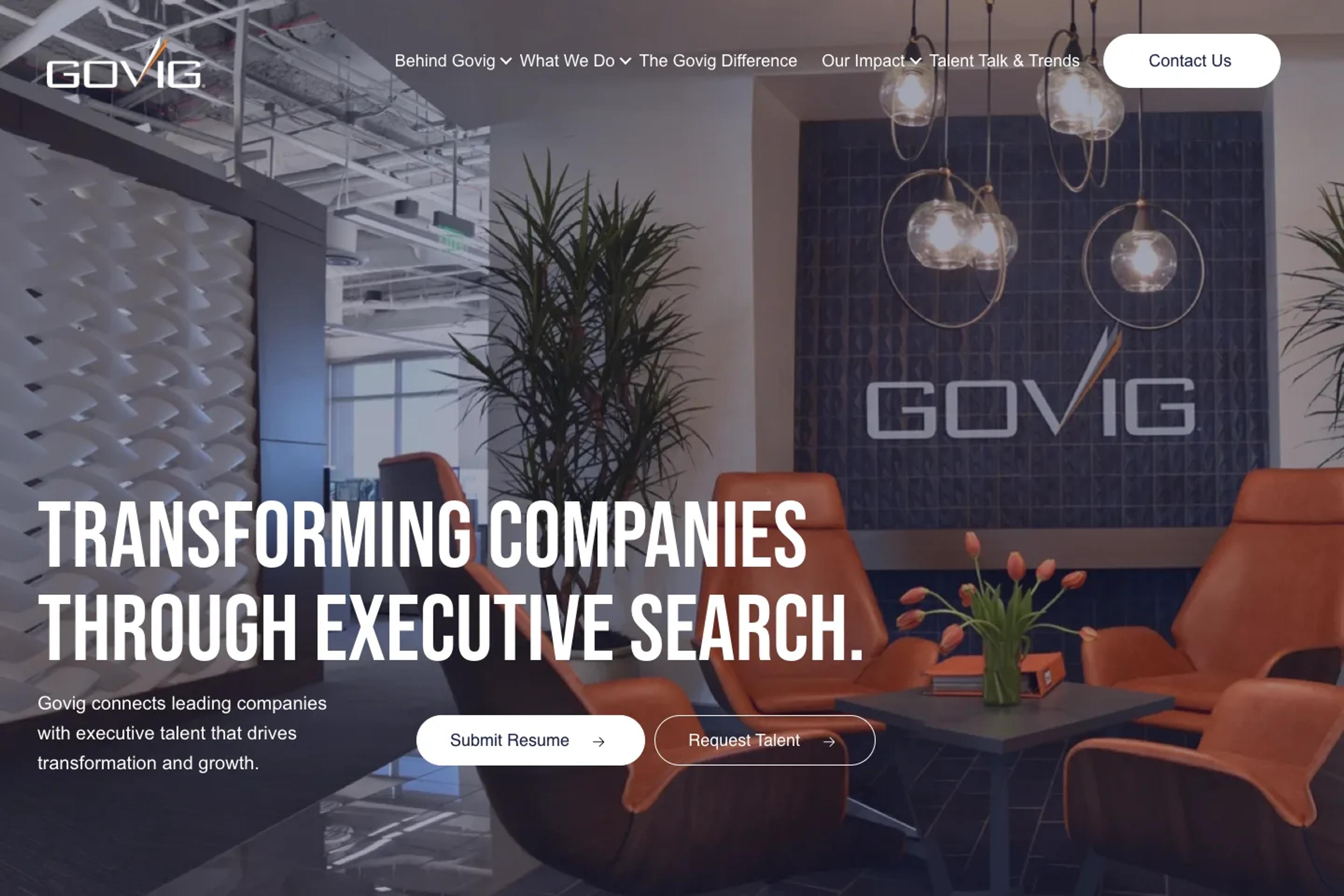 Govig website homepage