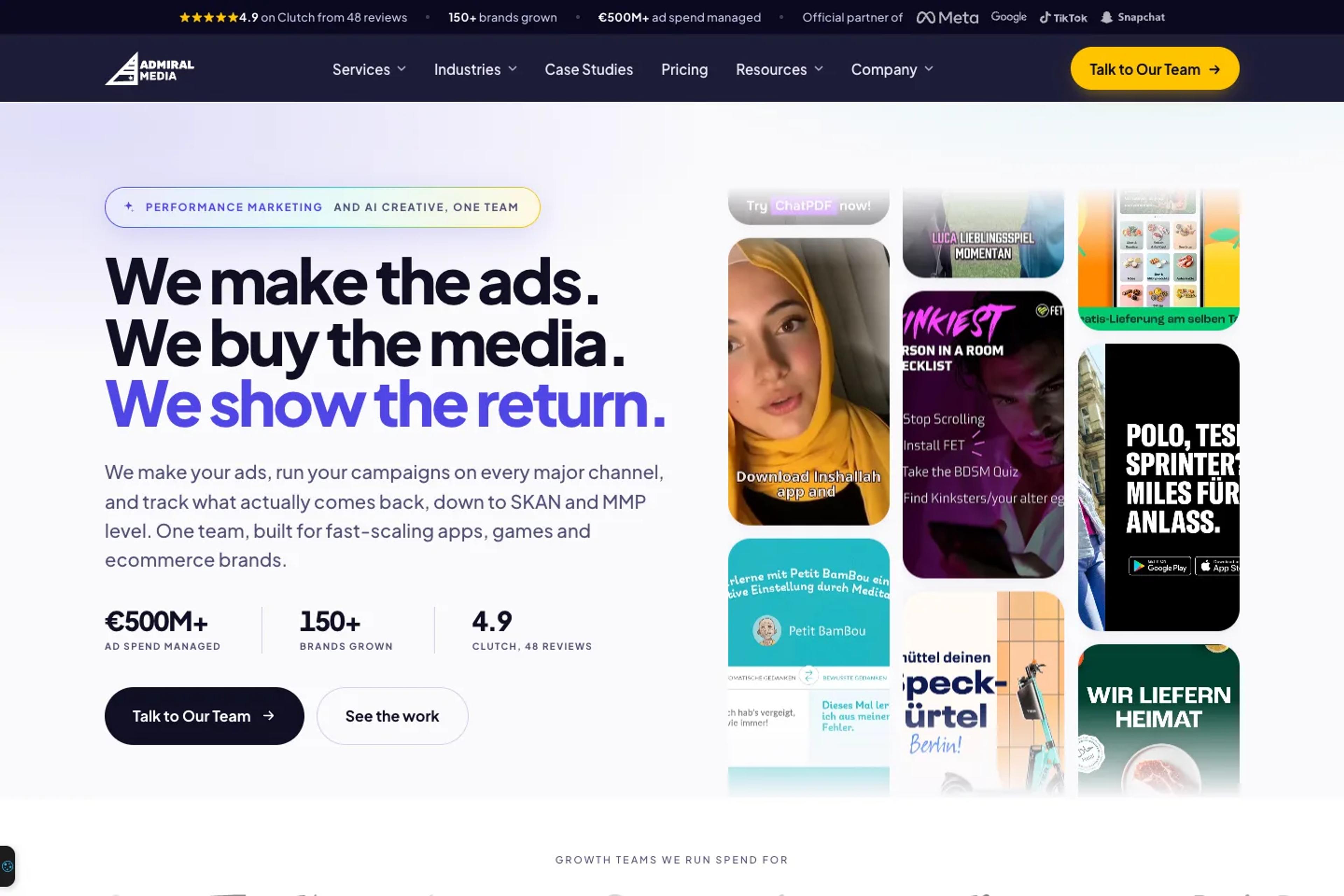 Admiral Media website homepage