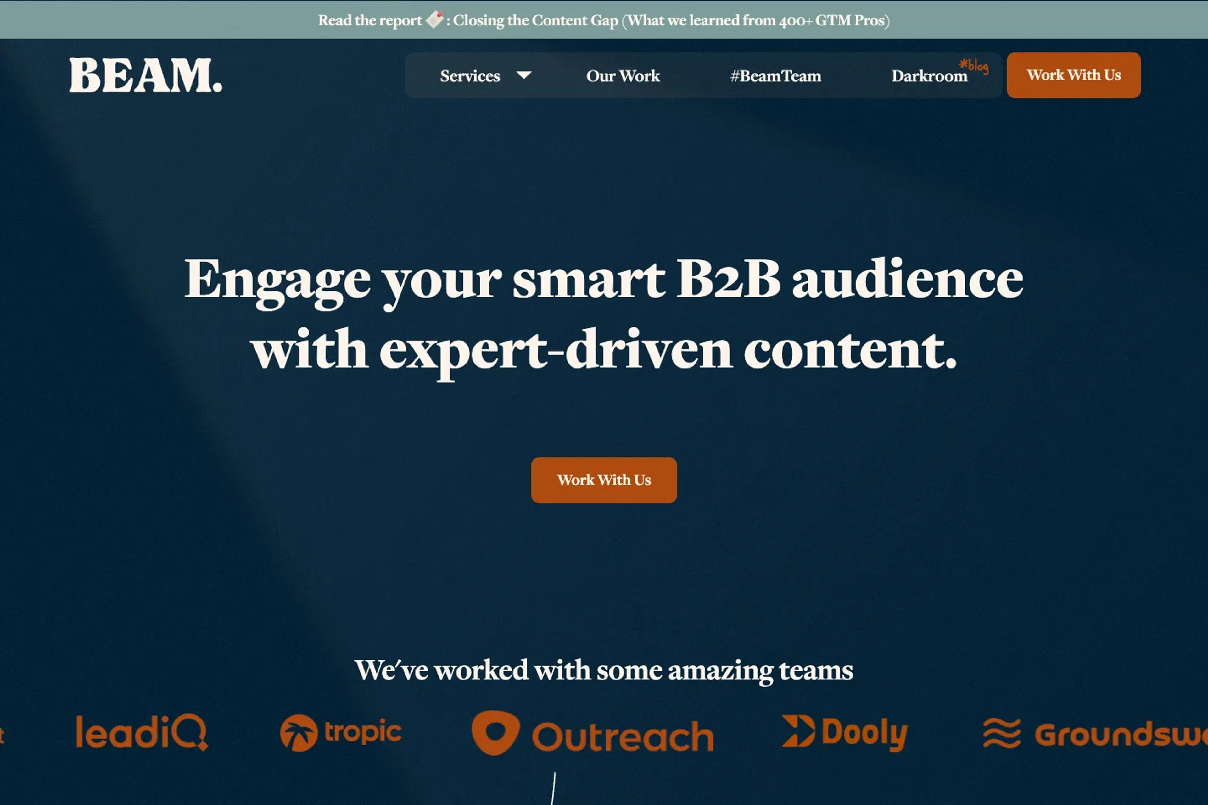 BEAM website homepage