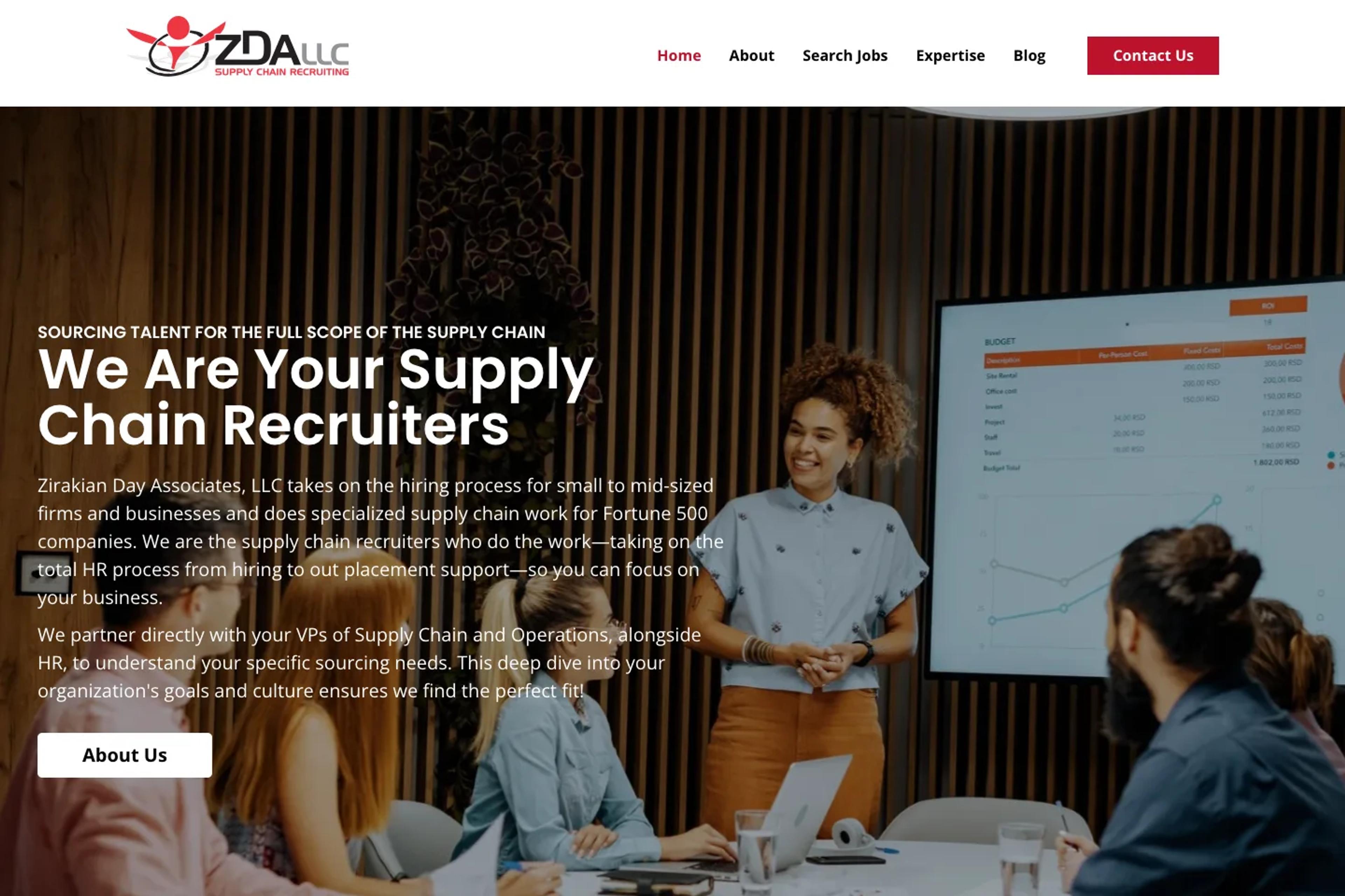 ZDA Supply Chain Recruiting website homepage