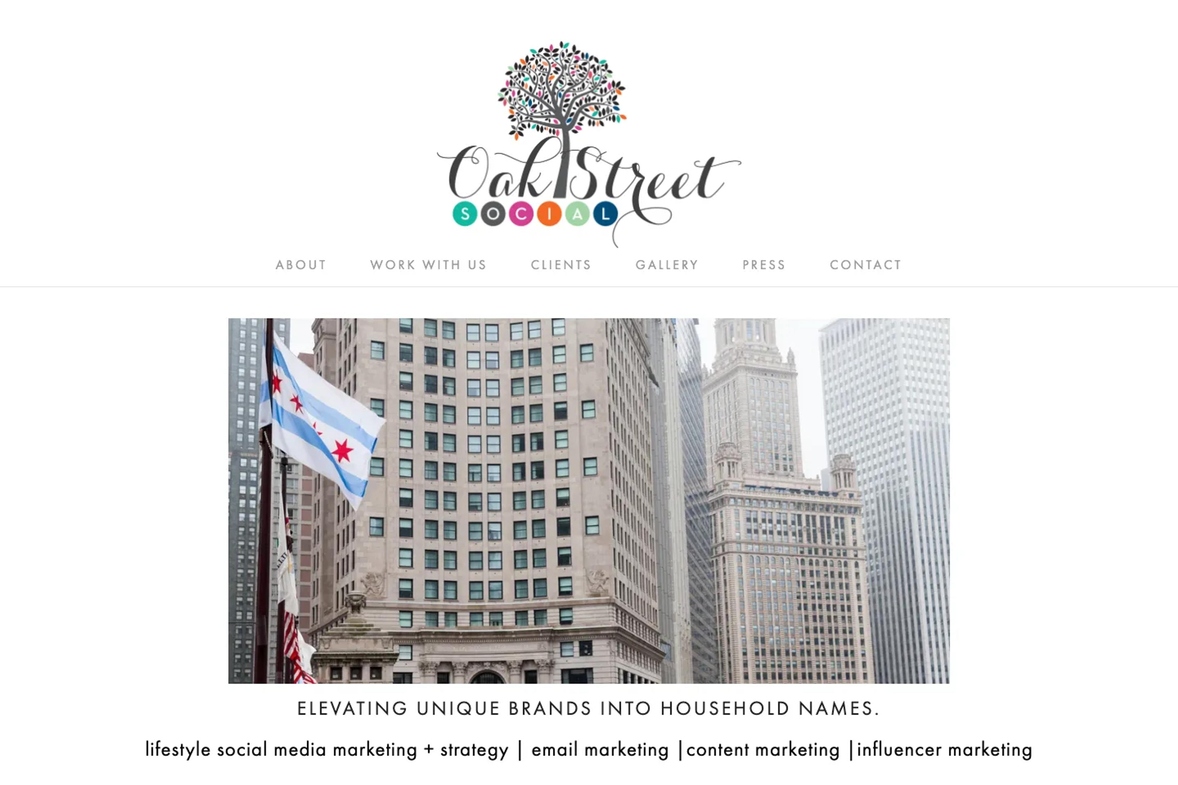 Oak St. Social website homepage