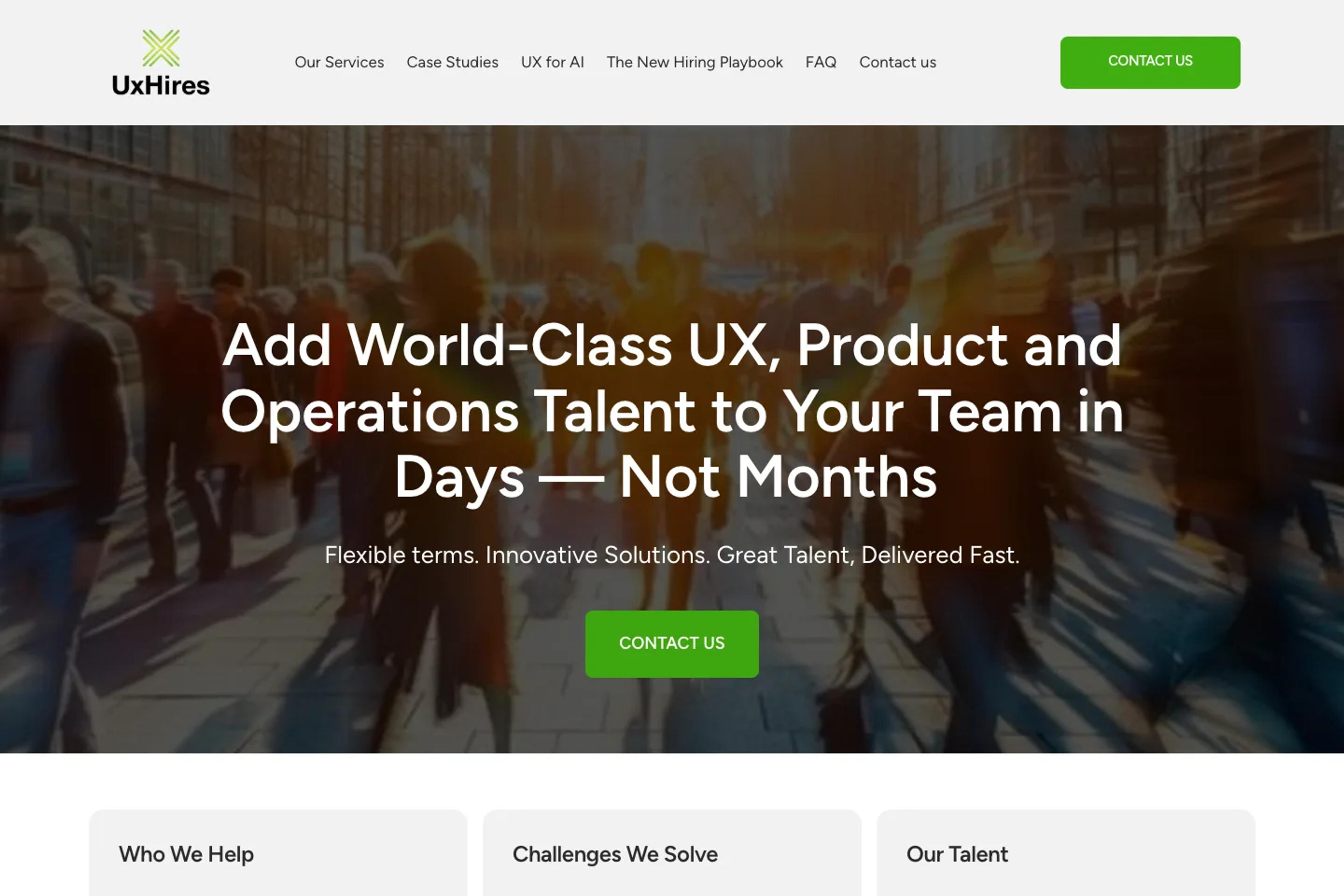 UX Hires website homepage