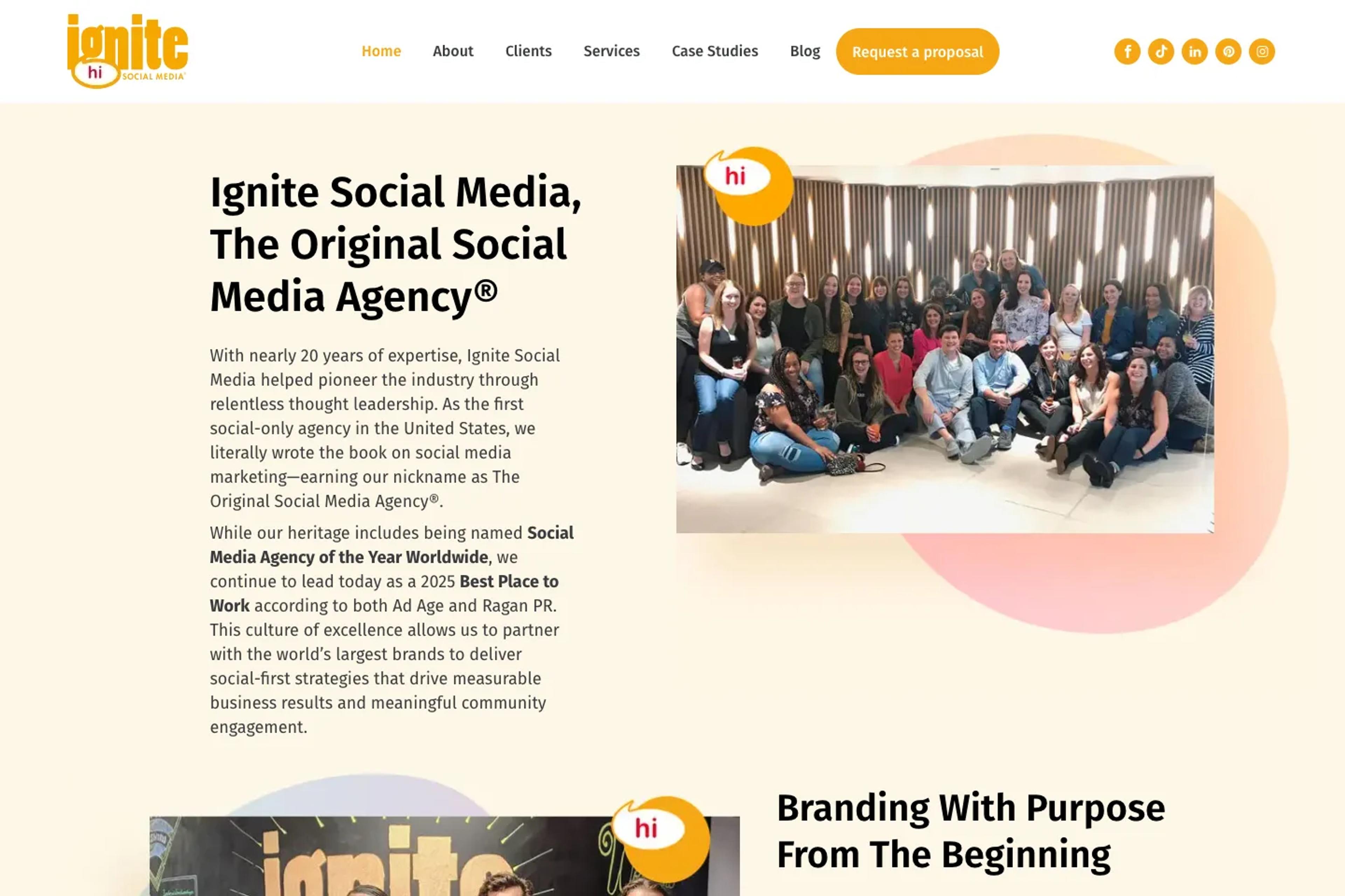 Ignite Social Media website homepage