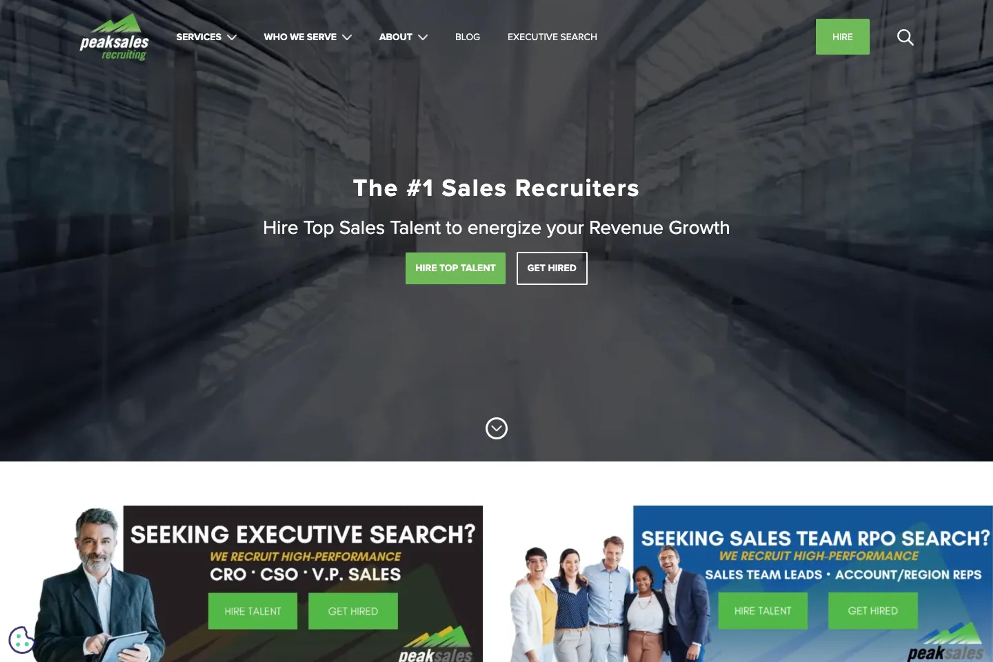 Peak Sales Recruiting website homepage