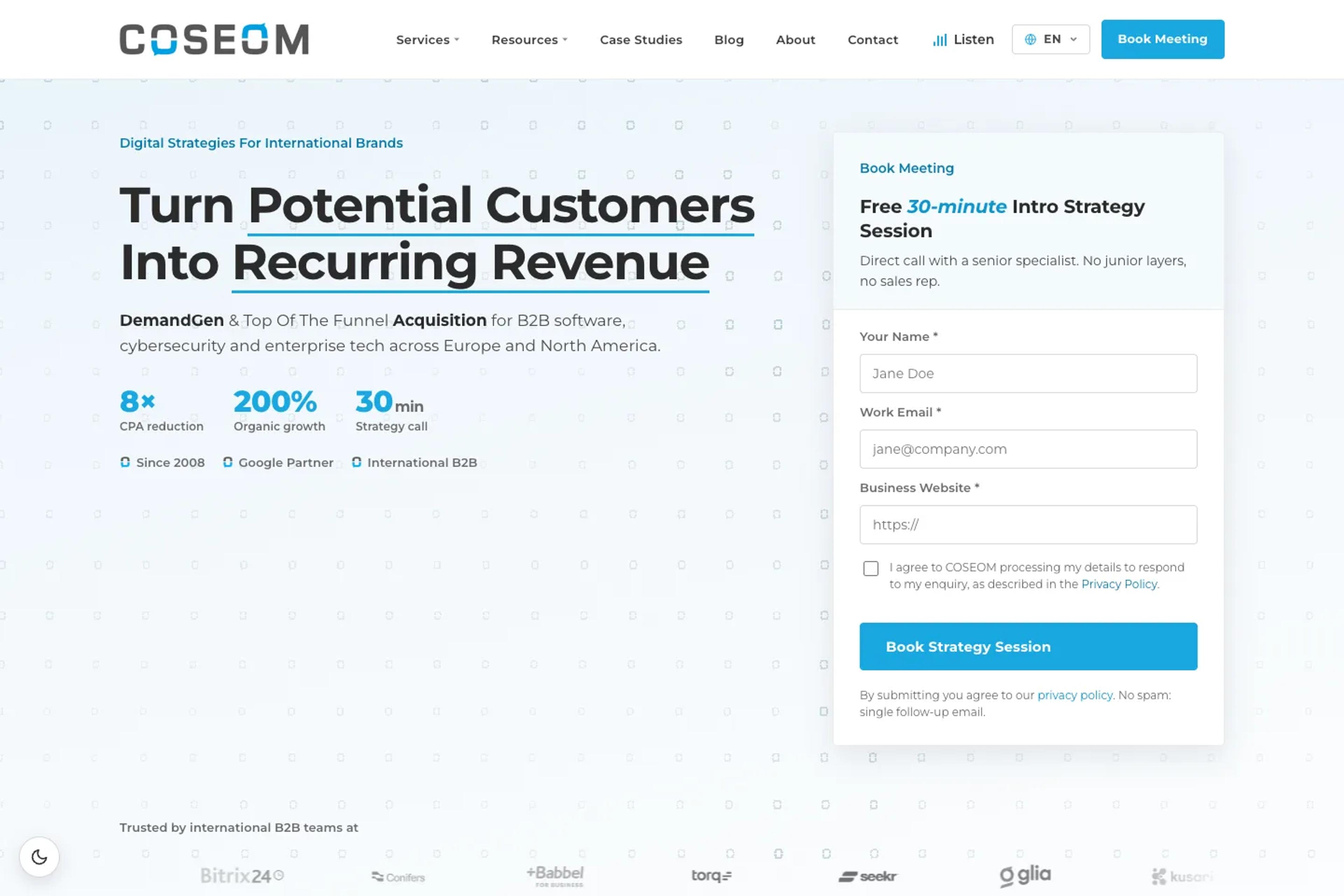 COSEOM website homepage