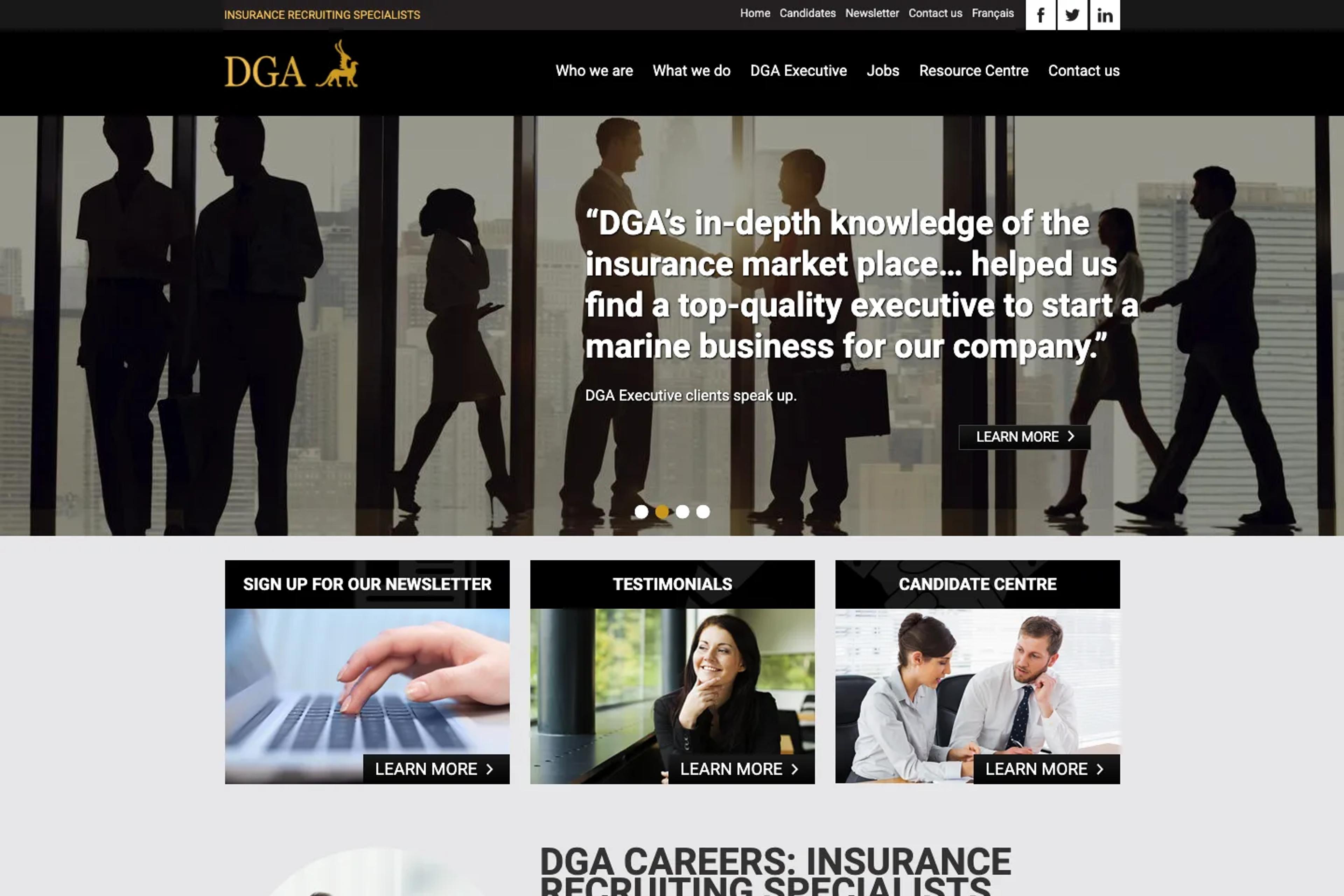 DGA Careers website homepage