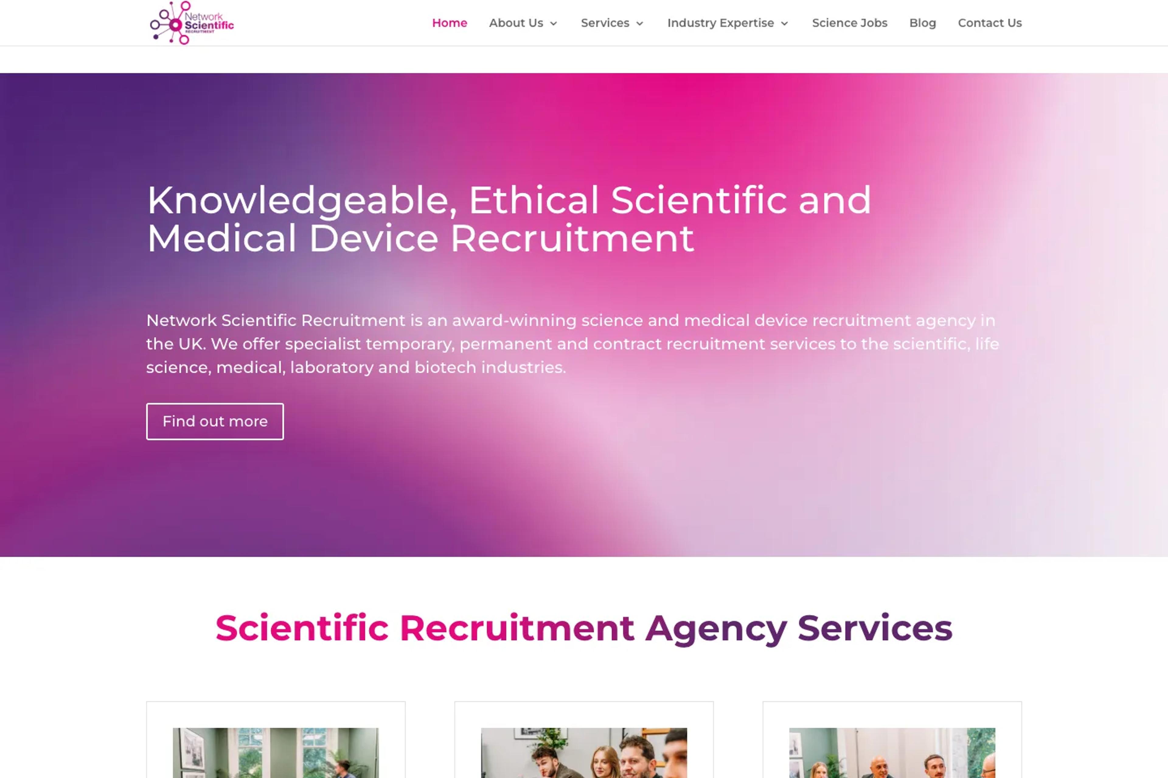 Network Scientific Recruitment website homepage