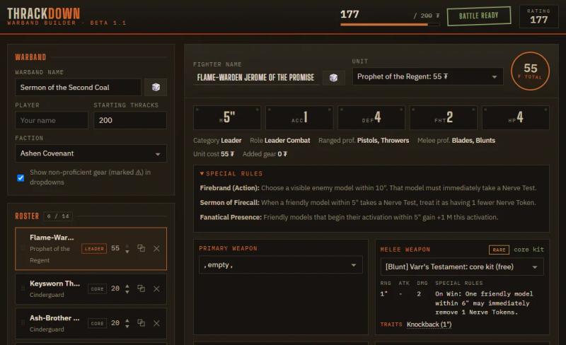 Thrackdown Warband Builder interface