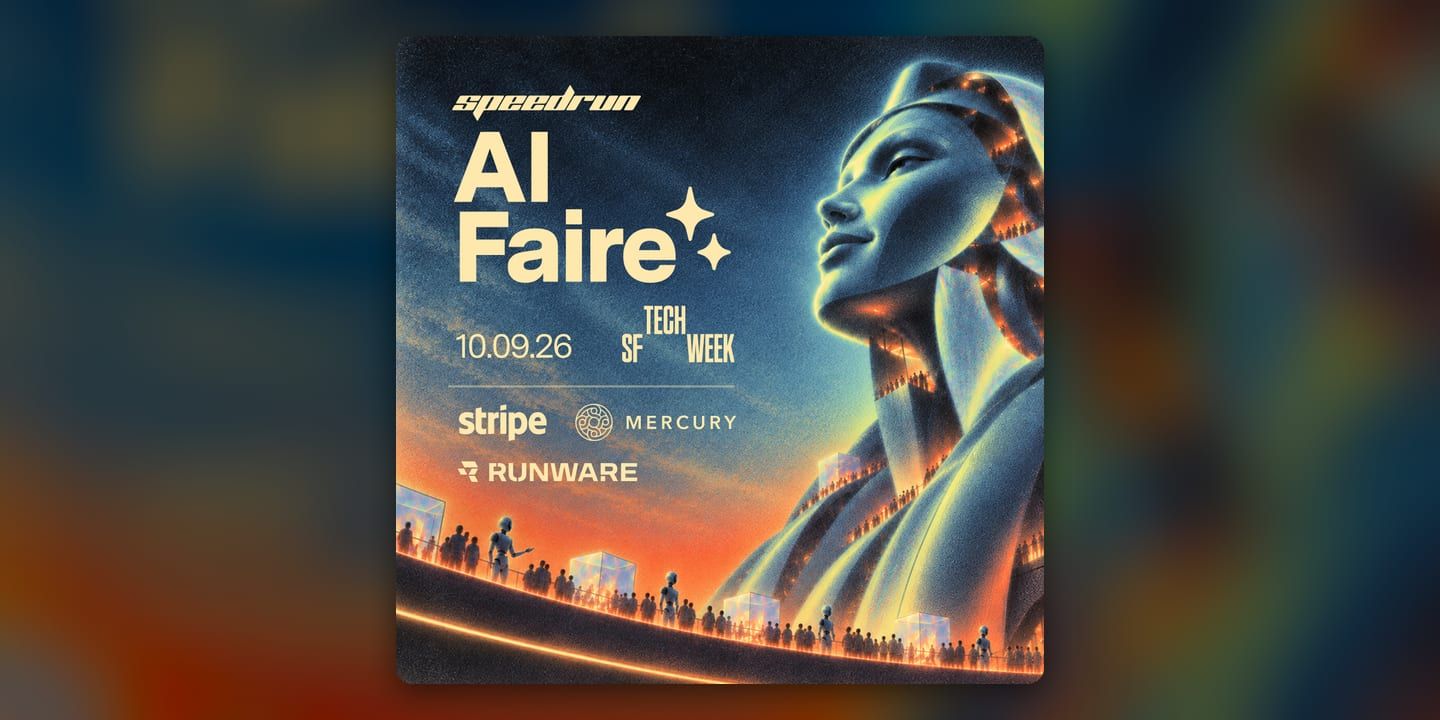 Event poster for a16z speedrun AI Faire