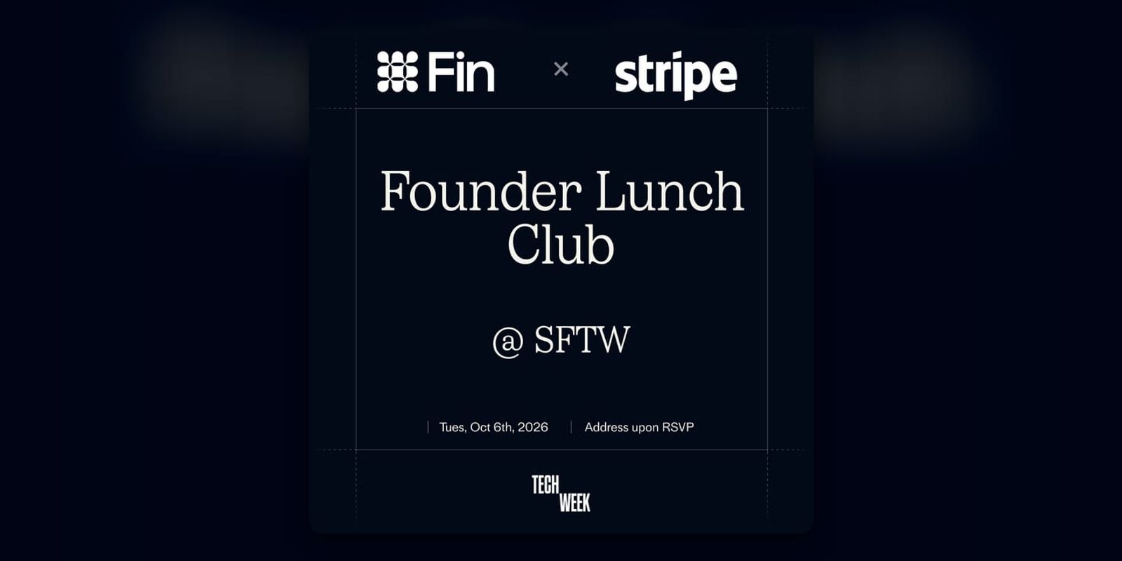 Event poster for Founder Lunch Club with Fin and Stripe