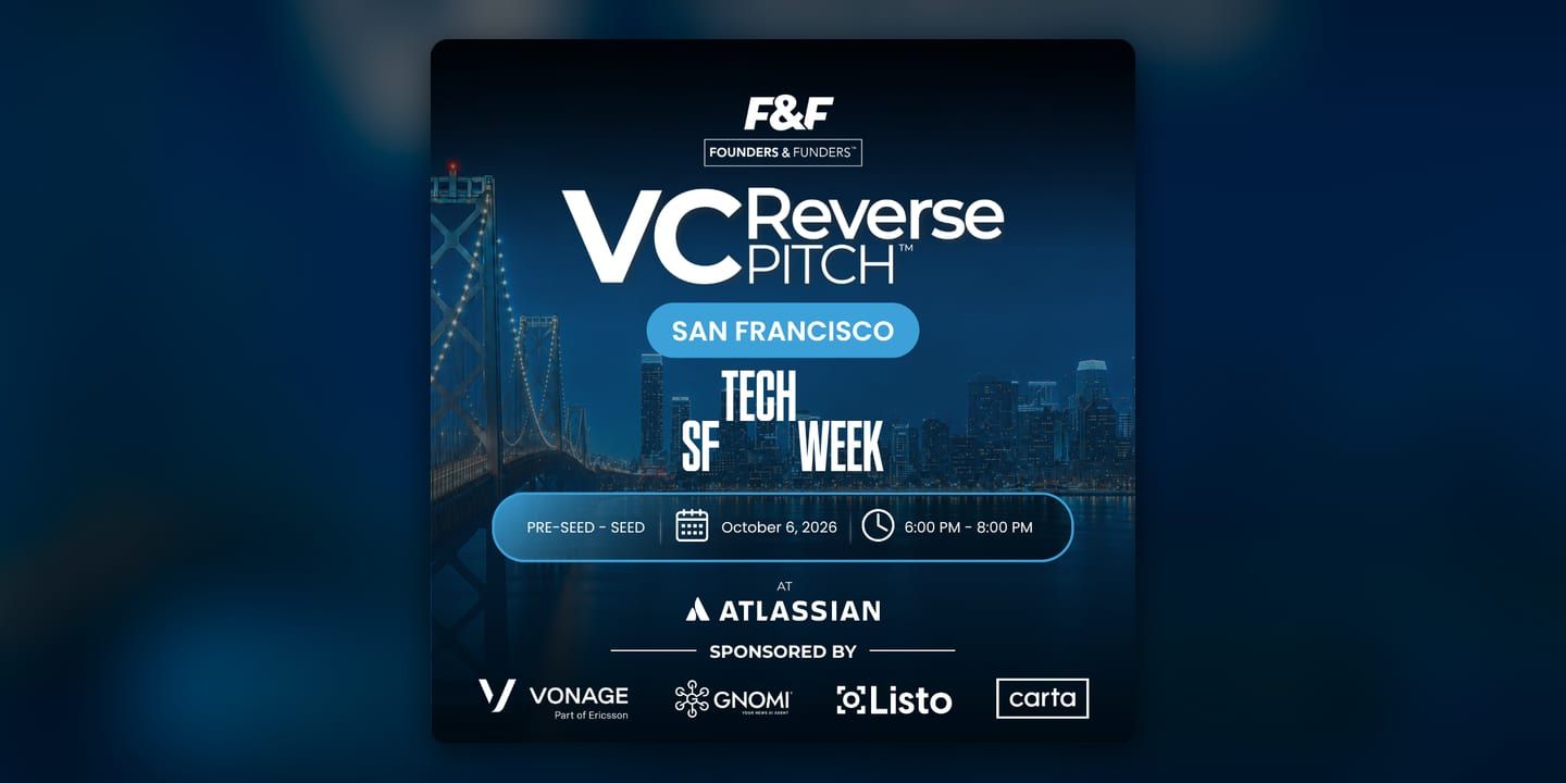 Event poster for Founders & Funders VC Reverse Pitch