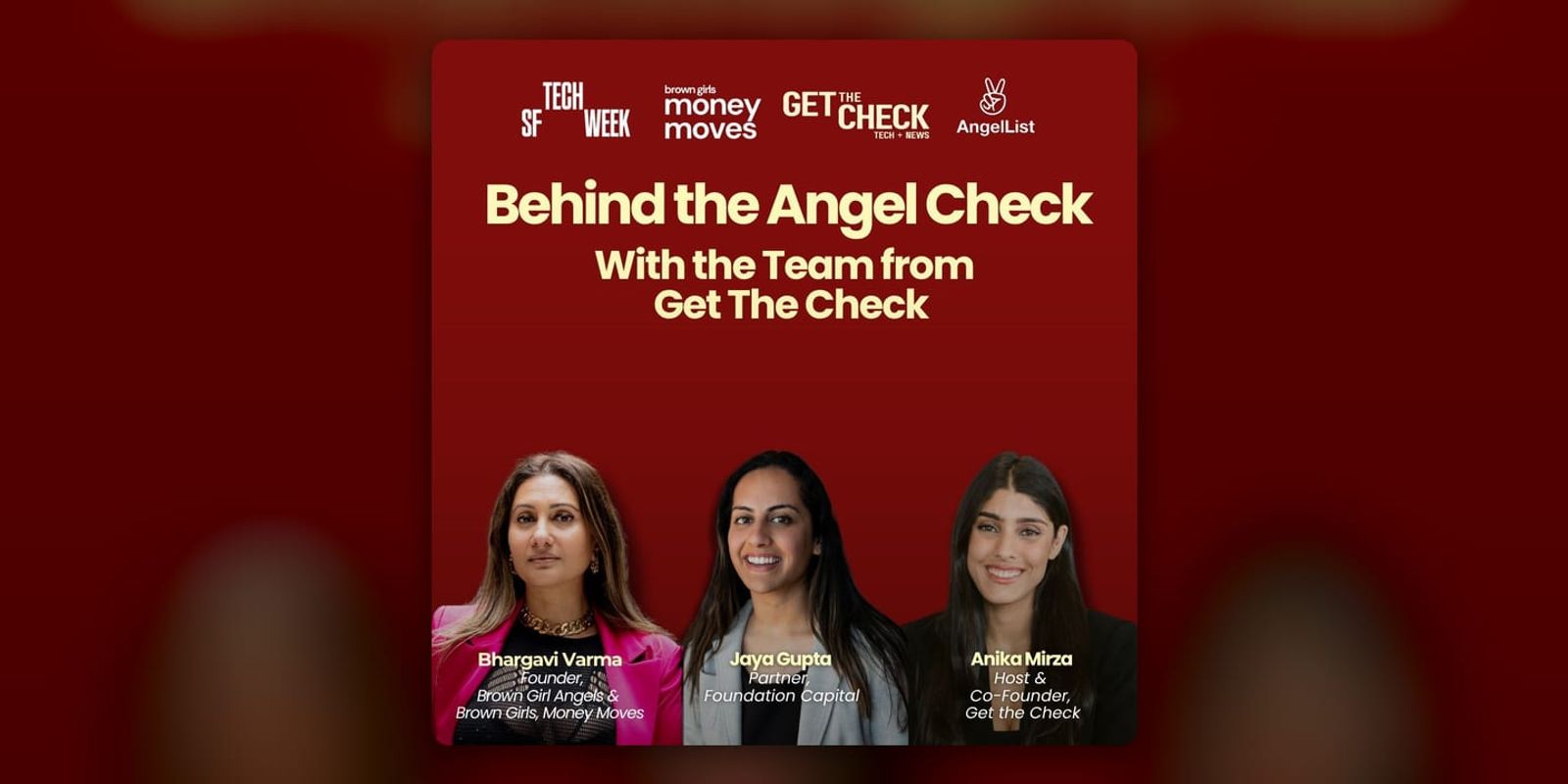 Event poster for Behind the Angel Check: A Fireside Chaat