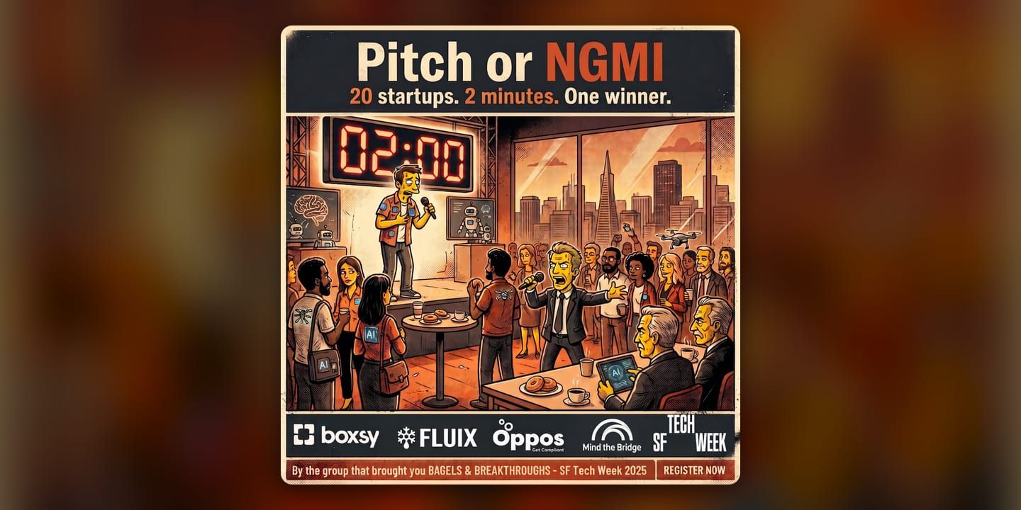 Event poster for Pitch or NGMI: 20 Startups, 2 Minutes, One Winner