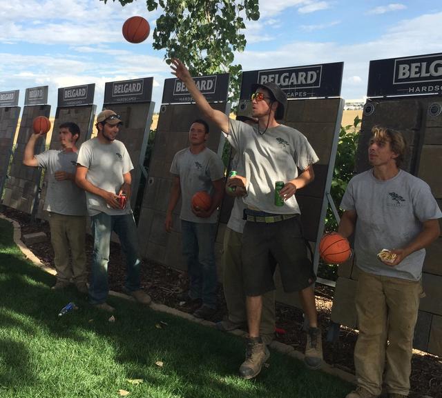 Shooting hoops at company party