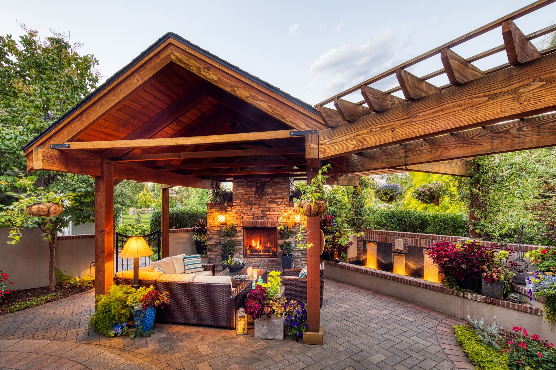 Outdoor Living Paver Patio with Covered Roof