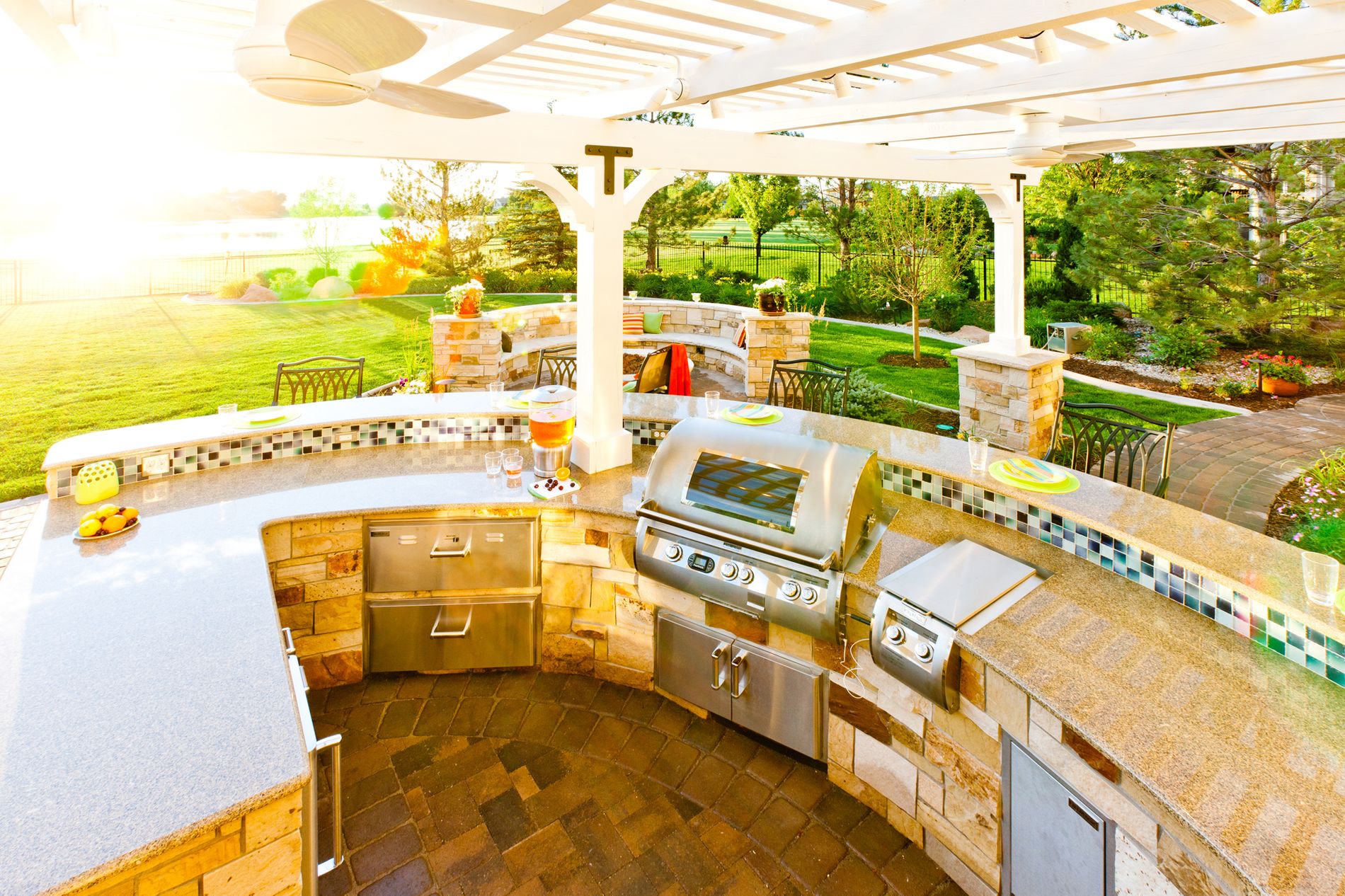 Outdoor kitchen and shade structure
