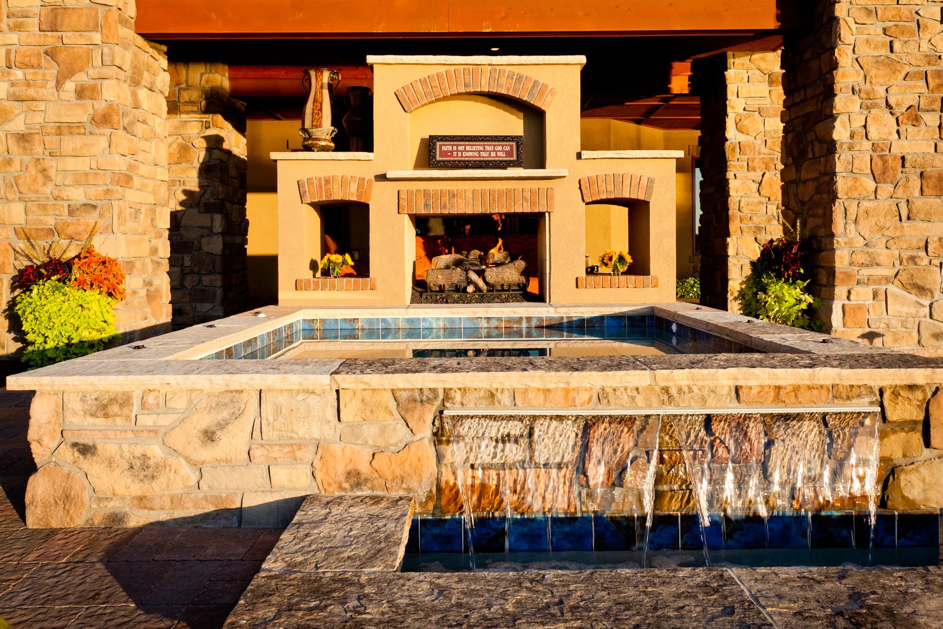 See Through Outdoor Fireplace and Custom Spa
