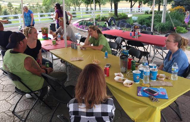 Relaxing in the shade at company party