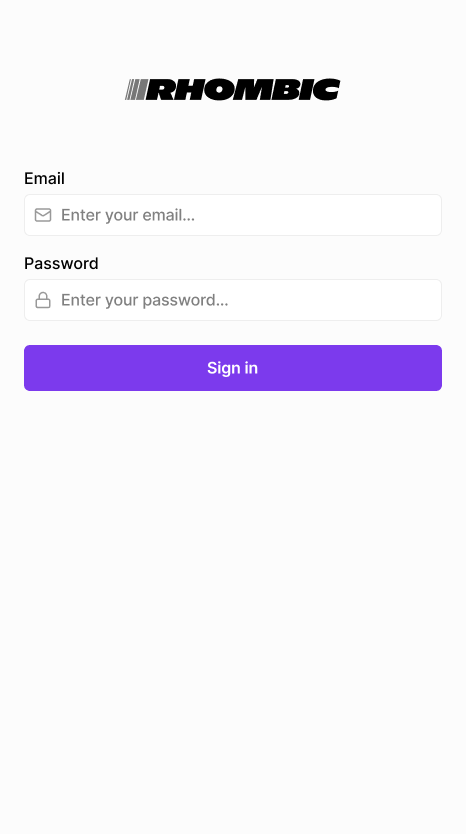 Login page with email and password