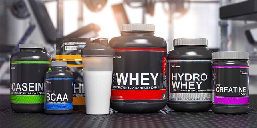 lineup of workout supplements | muscle building supplements
