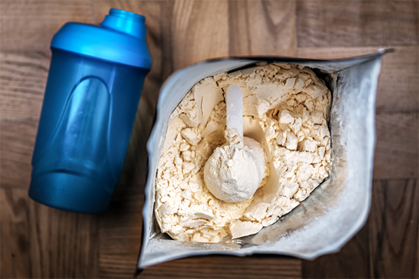top view of bag of protein powder | muscle building supplement