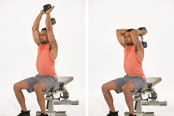 Target your triceps with a pair of dumbbells and this tri-set workout