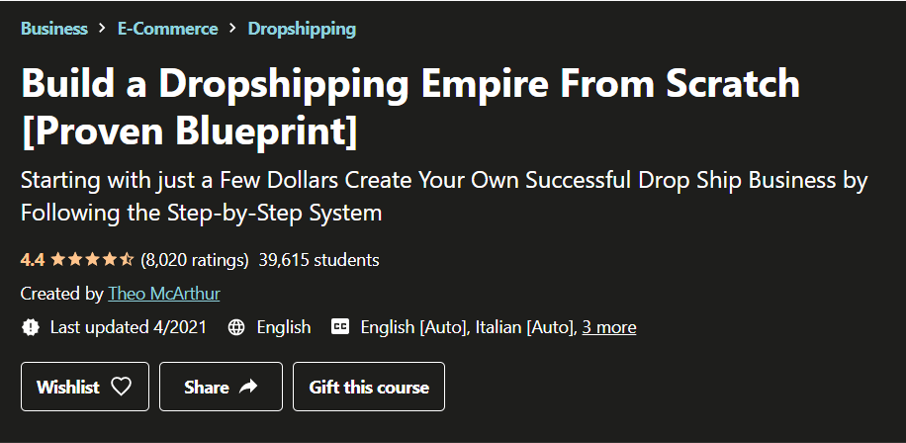 Build an Ecommerce Dropshipping Empire from Scratch- eCommerce Courses 2021