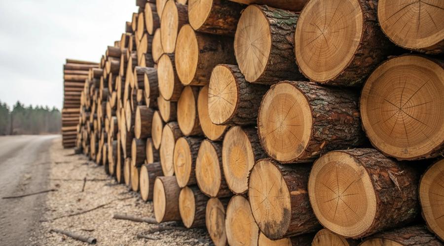 Stacks of Oregon / NZ Douglas Fir logs