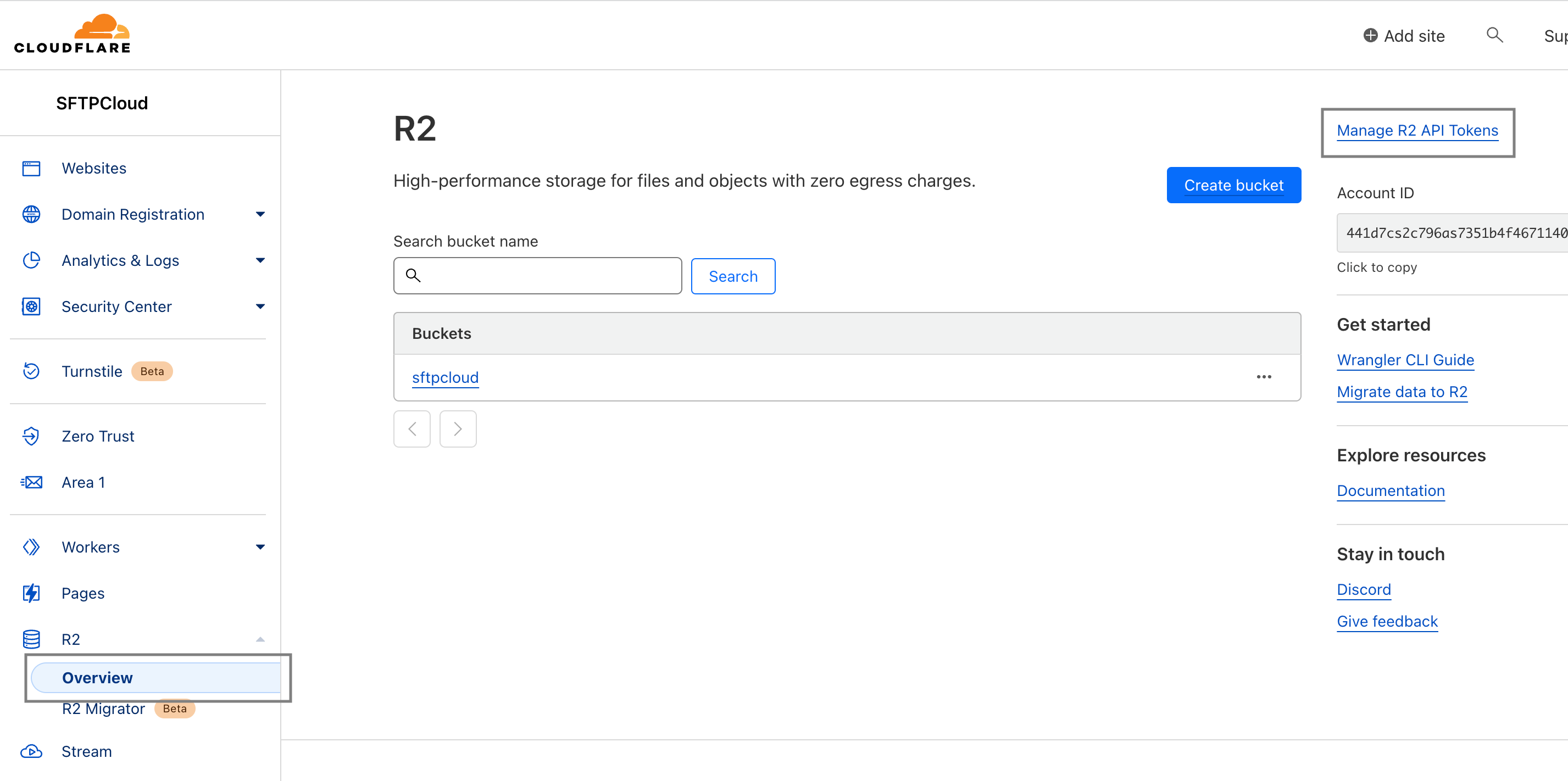 Clourflare R2 main page