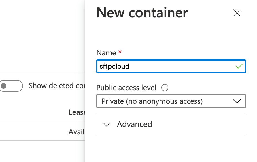 Create a new Azure Blob Container