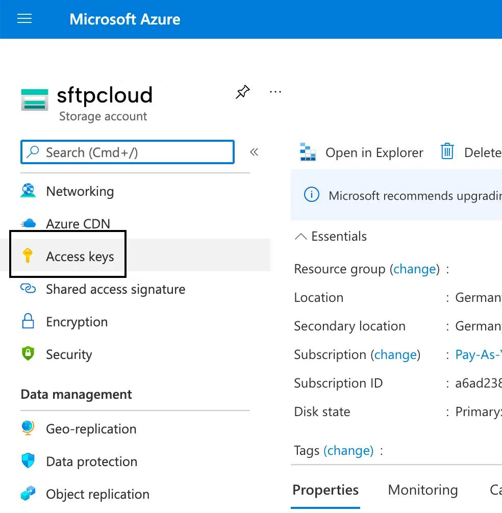 Azure Blob access keys