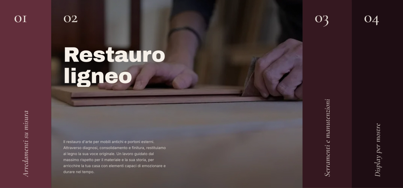 Mani di artigiano durante il restauro e la finitura del legno di un mobile antico