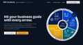 Interfaccia A&D Academy su sfondo blu scuro con headline, descrizione servizio e grafica circolare The Dart Approach