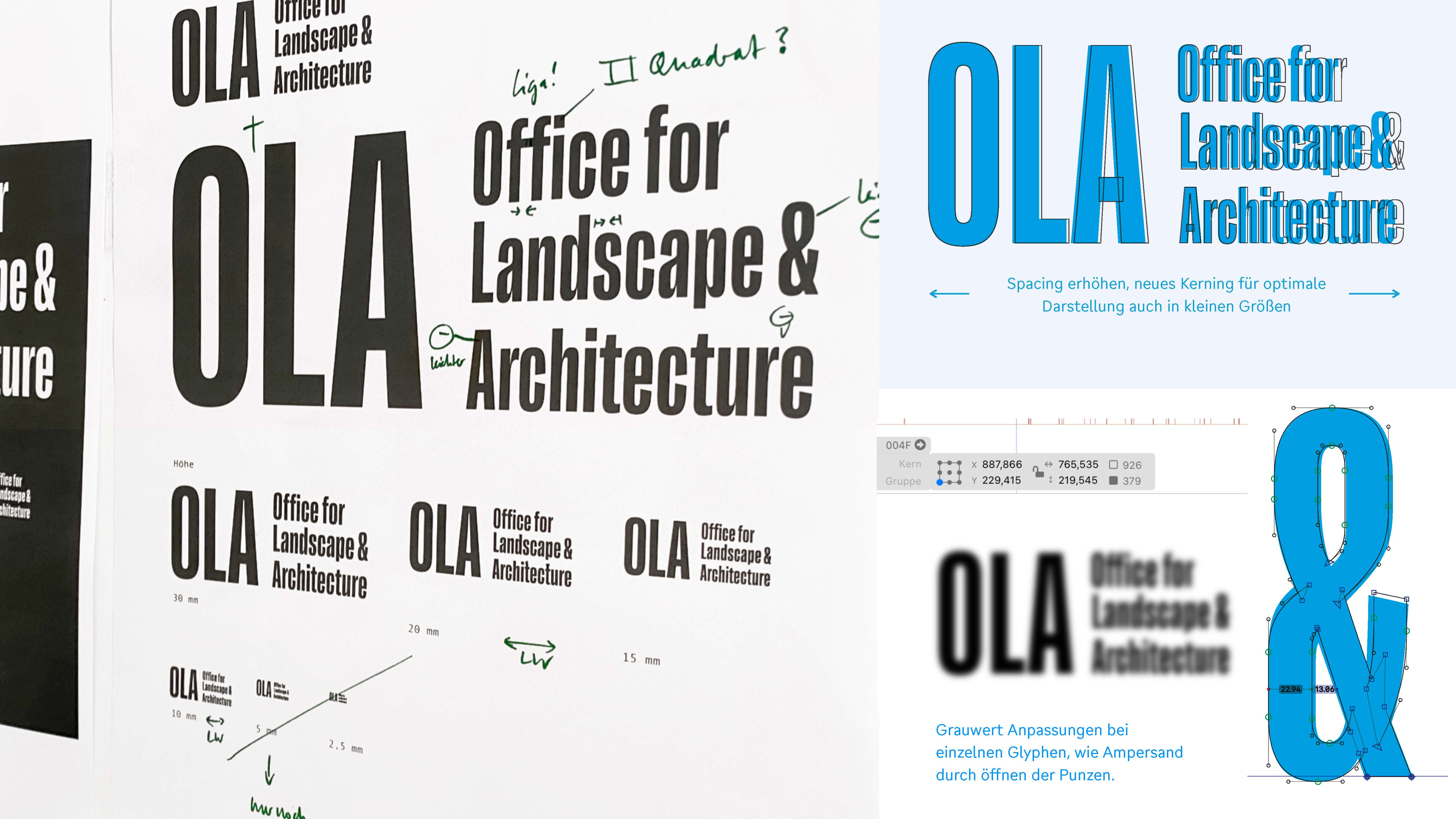 Process photo that shows our design studios essentials for a precise, pure, minimalistic Design made in Glyphs app