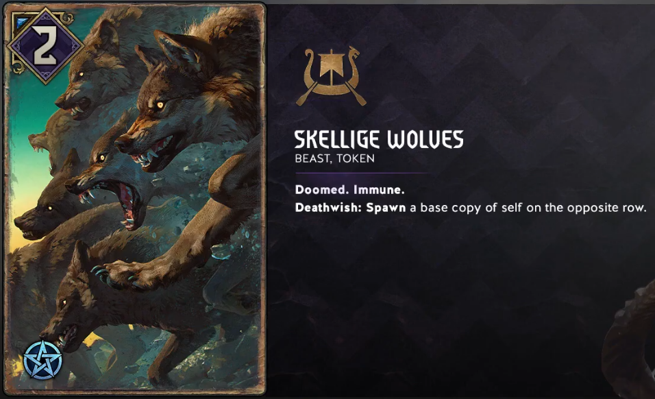 The new token card, Skellige Wolves, features the Deathwish ability