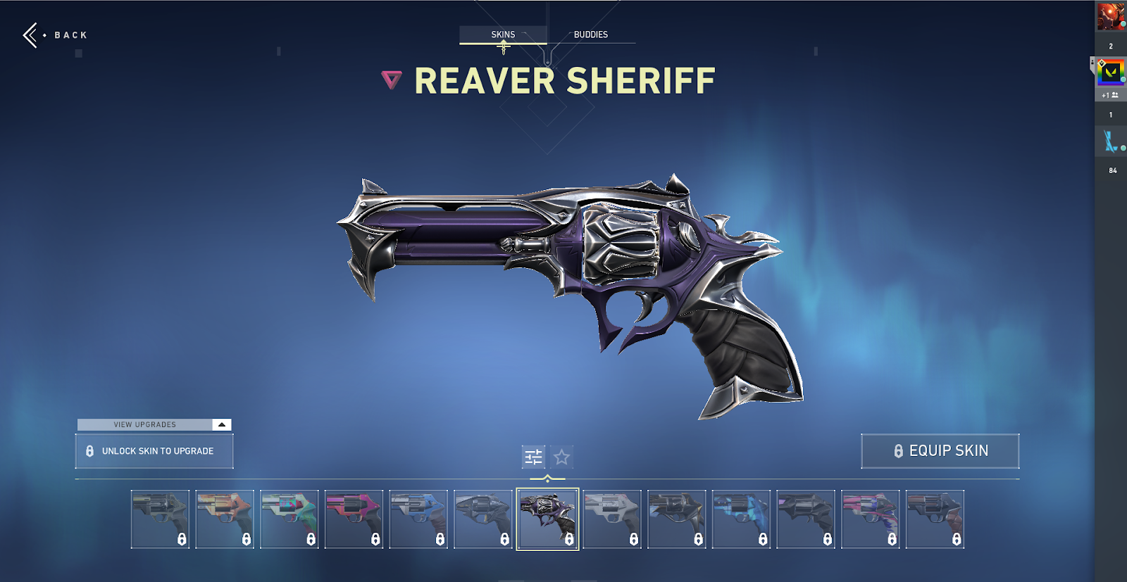 Valorant's Reaver Sheriff skin features an edgy black and purple gothic design