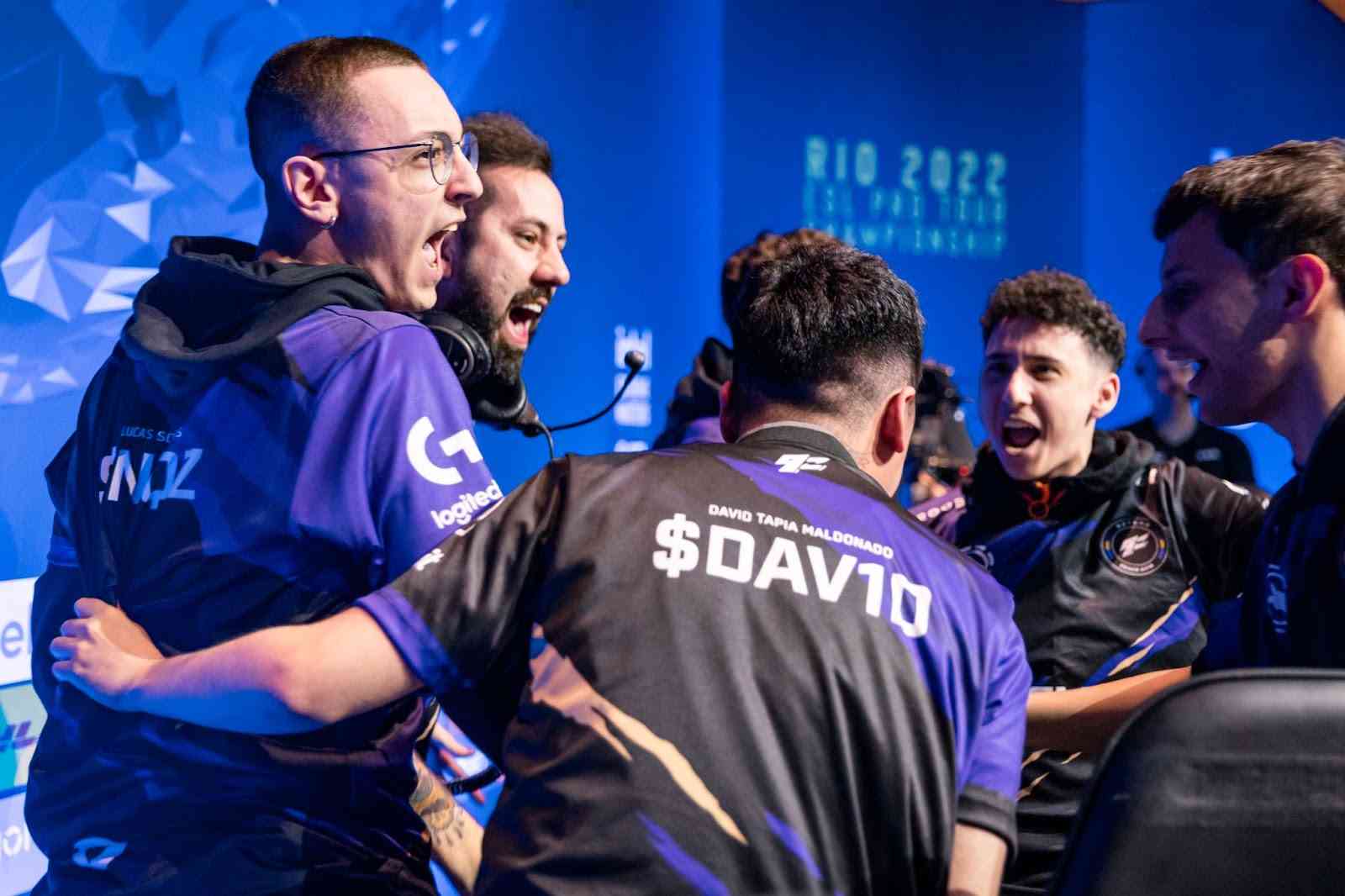 The roster for Furia celebrate after a win at Rio