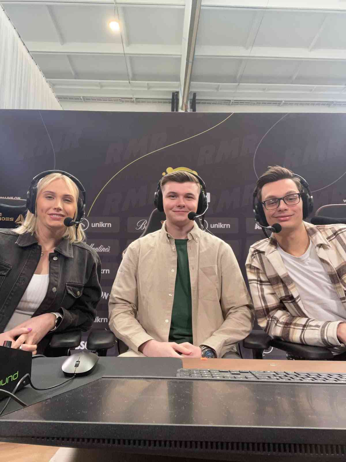 Lucy with Adam “Dinko” Hawthorne and Alex “Hawka” Hawkins working the European RMRs for the Paris Major