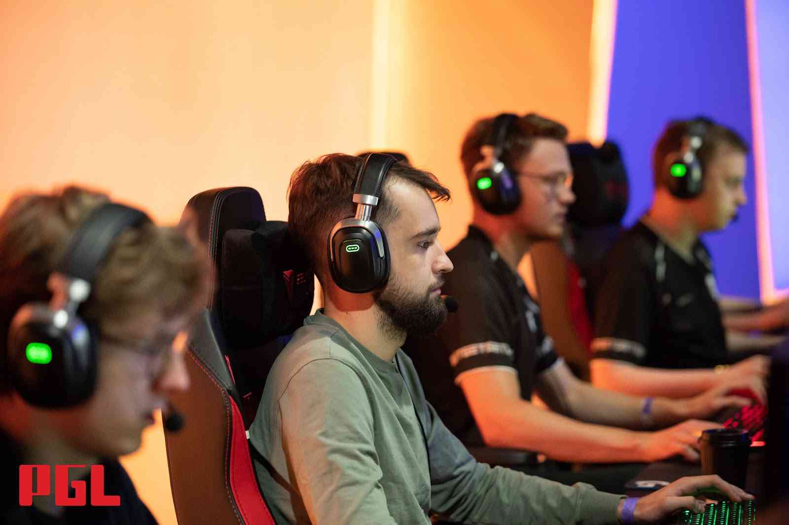 The roster for Entity compete in a game of Dota 2 during the PGL Arlington Major