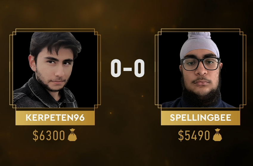 A headshot of Gwent Masters competitors Kerpeten96 and Spellingbee appear side by side with their total earnings ($6300 and $5490) beneath them.