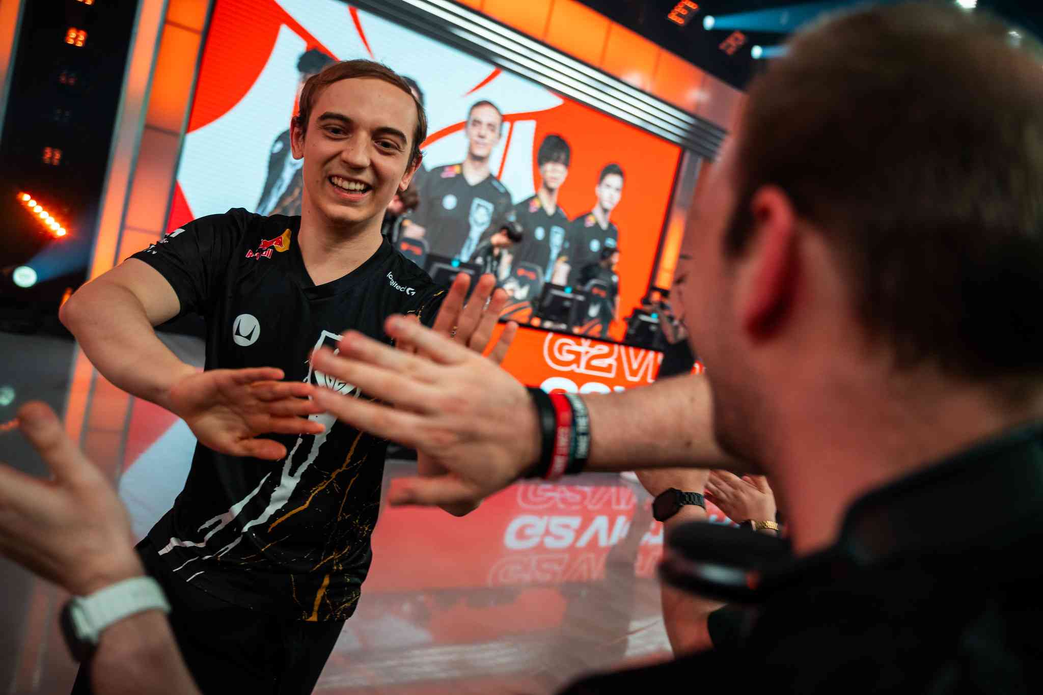 The only people happier than G2 fans after a win are G2 players. Credit: Wojciech Wandzel/Riot Games