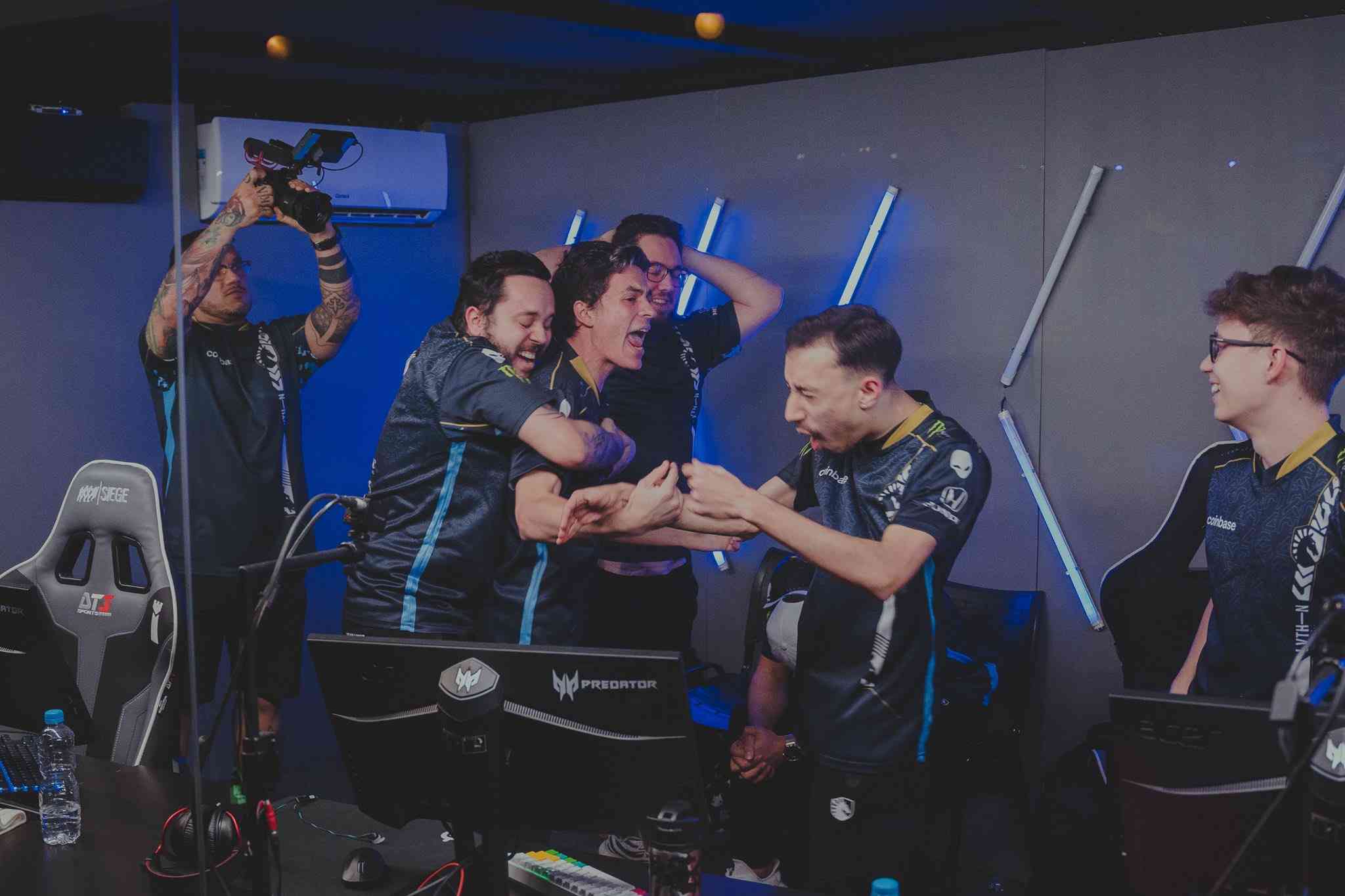 The Rainbow Six roster for Team Liquid celebrate after qualifying to the Six Major Jönköping