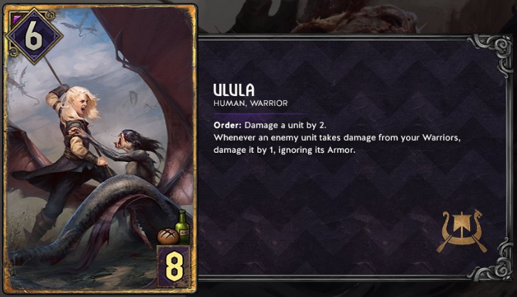 The platinum haired warrior, Ulula appears locked in battle with a monstrous, winged creature