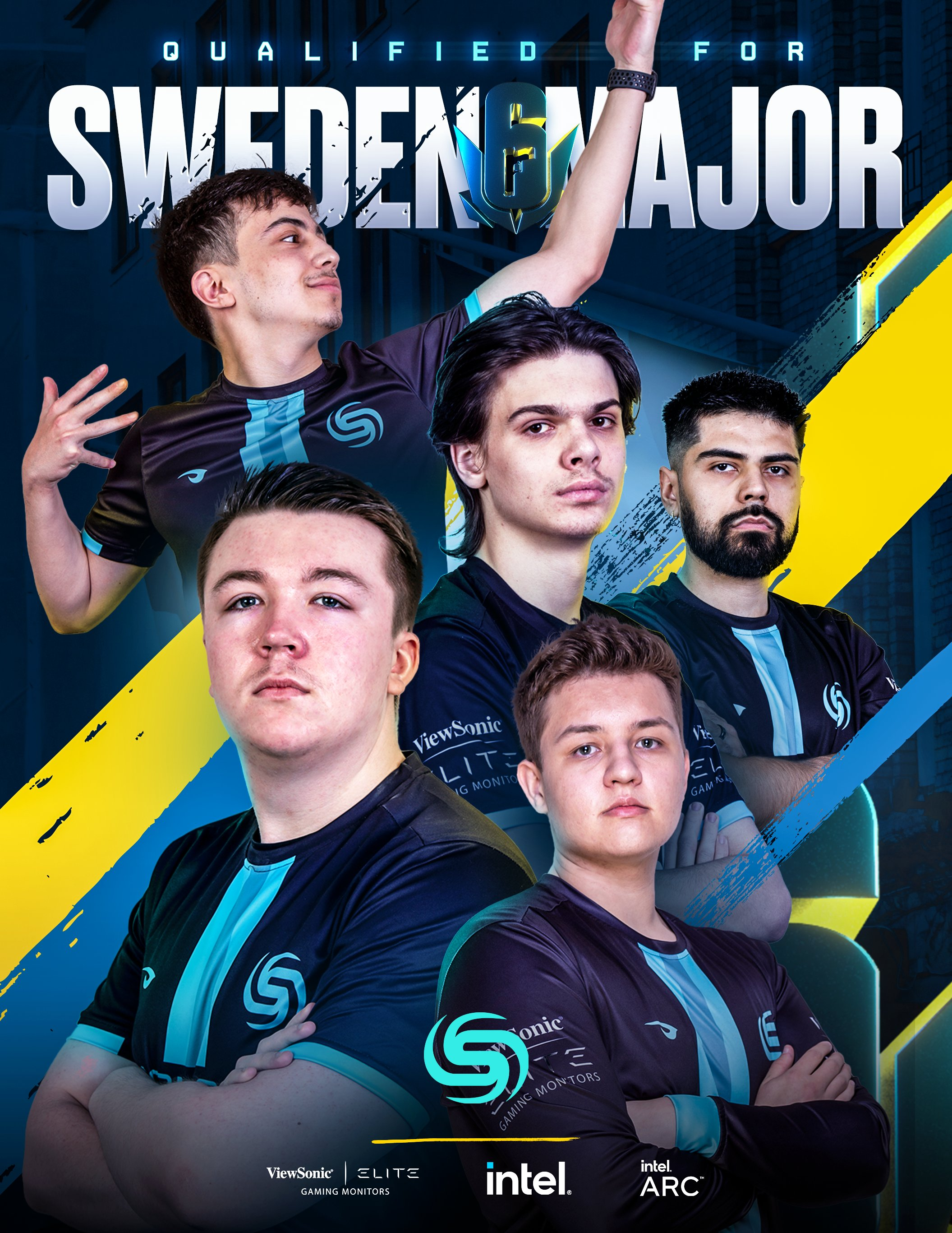 A promotional poster of the Soniqs Rainbow Six roster, released after the team qualified for the Sweden Major