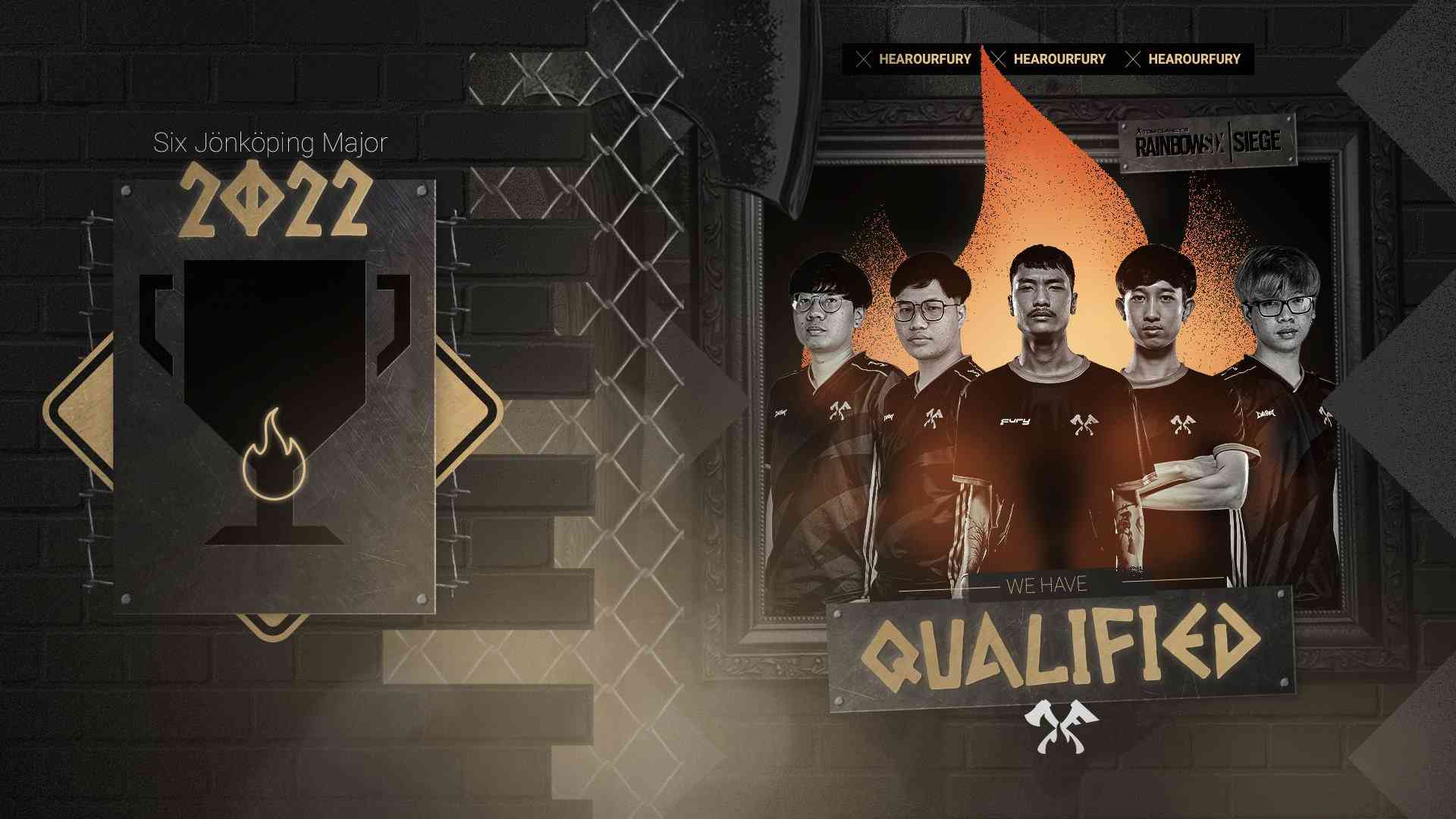A promotional image featuring Fury's R6 roster, celebrating their qualification to the Six Major Jönköping