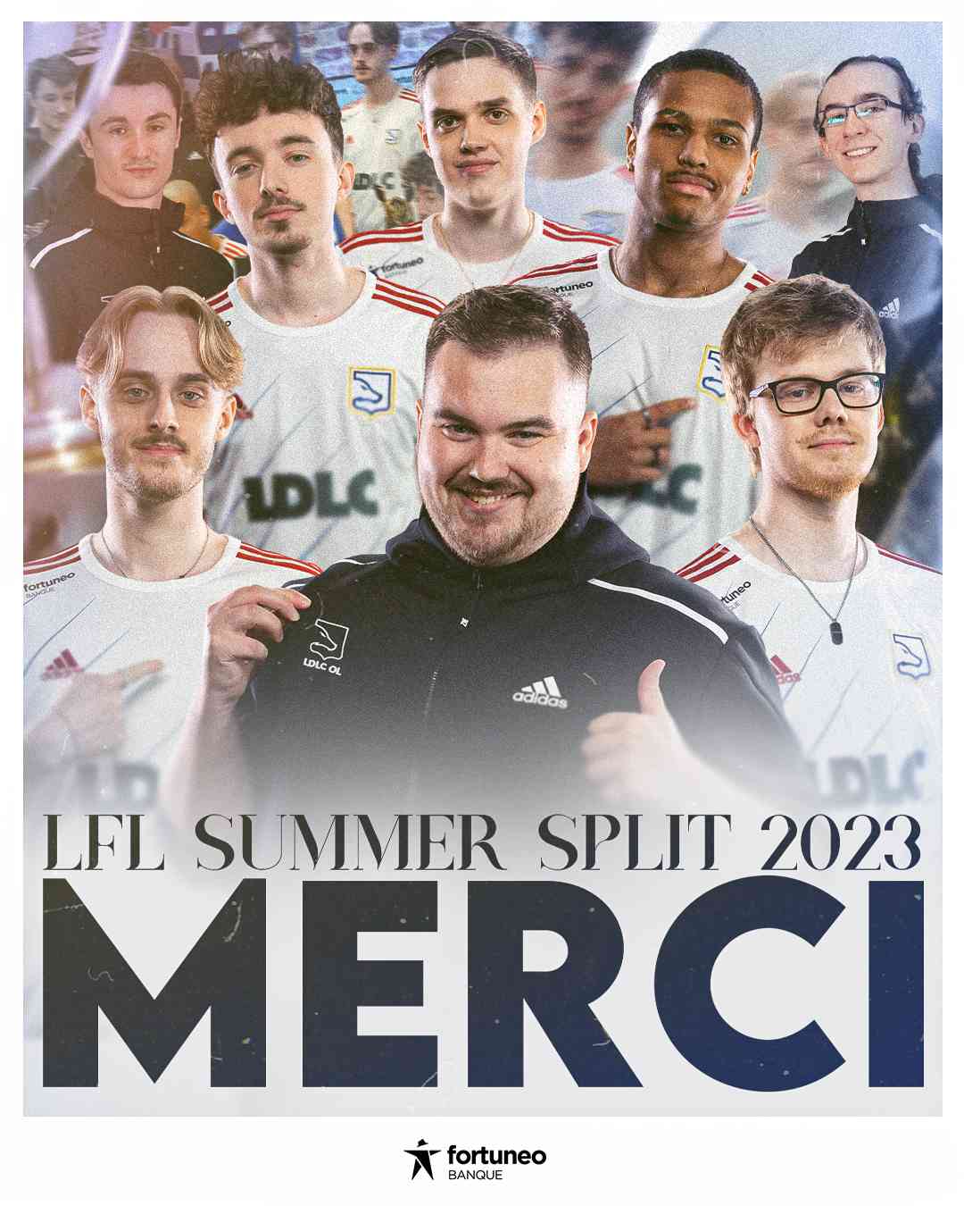 The roster for LDLC appear above the words "LFL Summer Split 2023 MERCI"