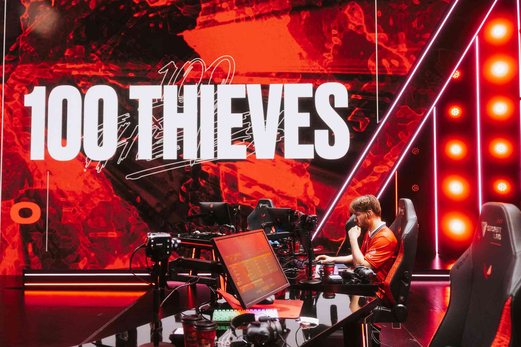 Brenden "stellar" McGrath of 100Thieves competing during Week 5 of 2023 VCT Americas at the Riot Games Arena on April 29, 2023. (Credit: Tina Jo/Riot Games)