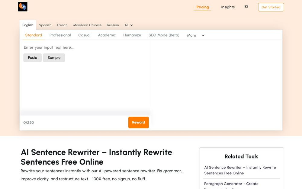 Screenshot of Sentence Rewriter Screenshot of Sentence Rewriter